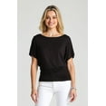 thumbnail image 2 of BAIEBLEUE GLOBAL 2201 Women's Solid Short Sleeve Boat Neck Dolman Top with Side Shirring Black XL, 2 of 4