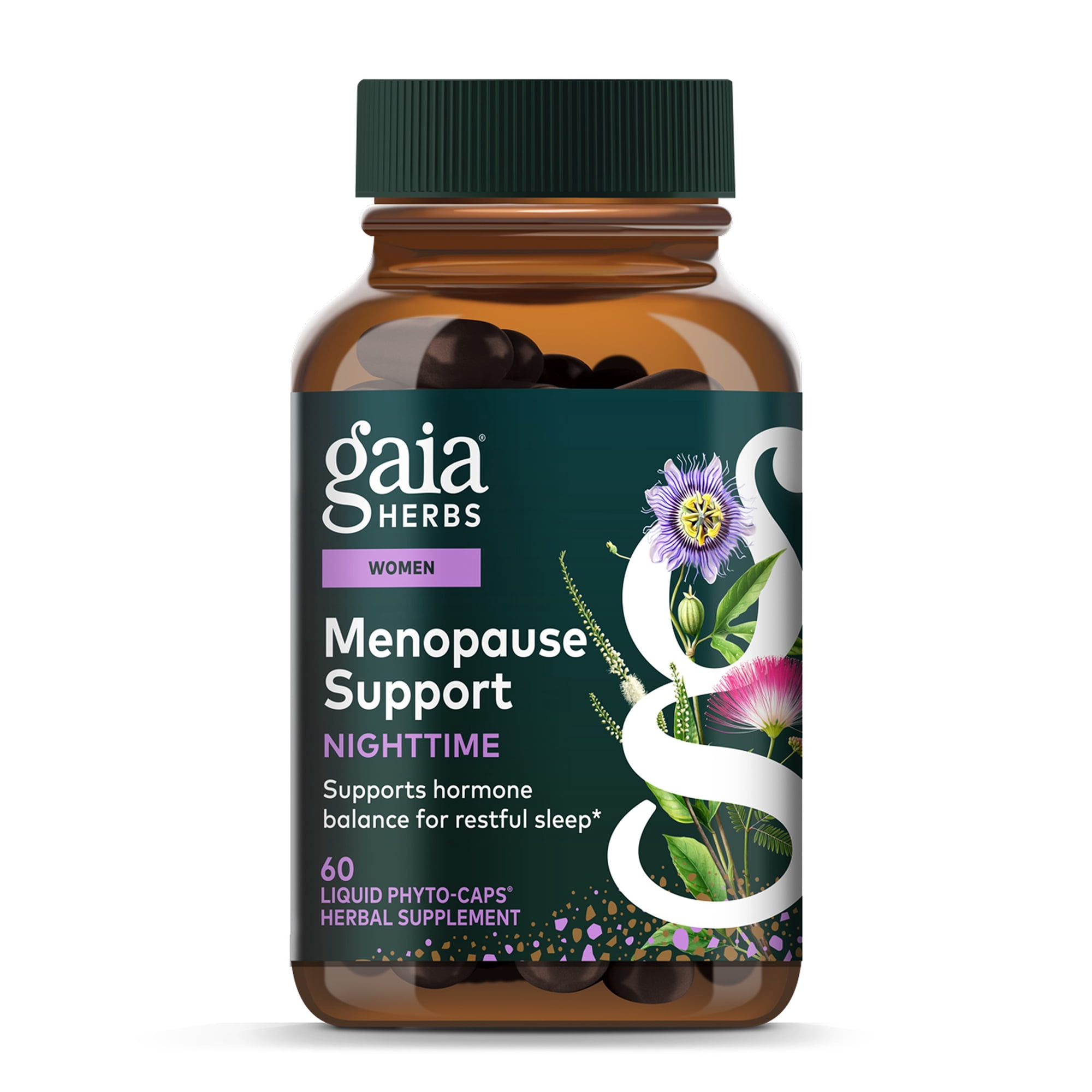 Gaia Herbs Menopause Support Nighttime - Menopause Supplement for Women* - With Black Cohosh, Mimosa, Passionflower & St. John's Wort - 60 Vegan Liquid Phyto-Caps (30 Servings)