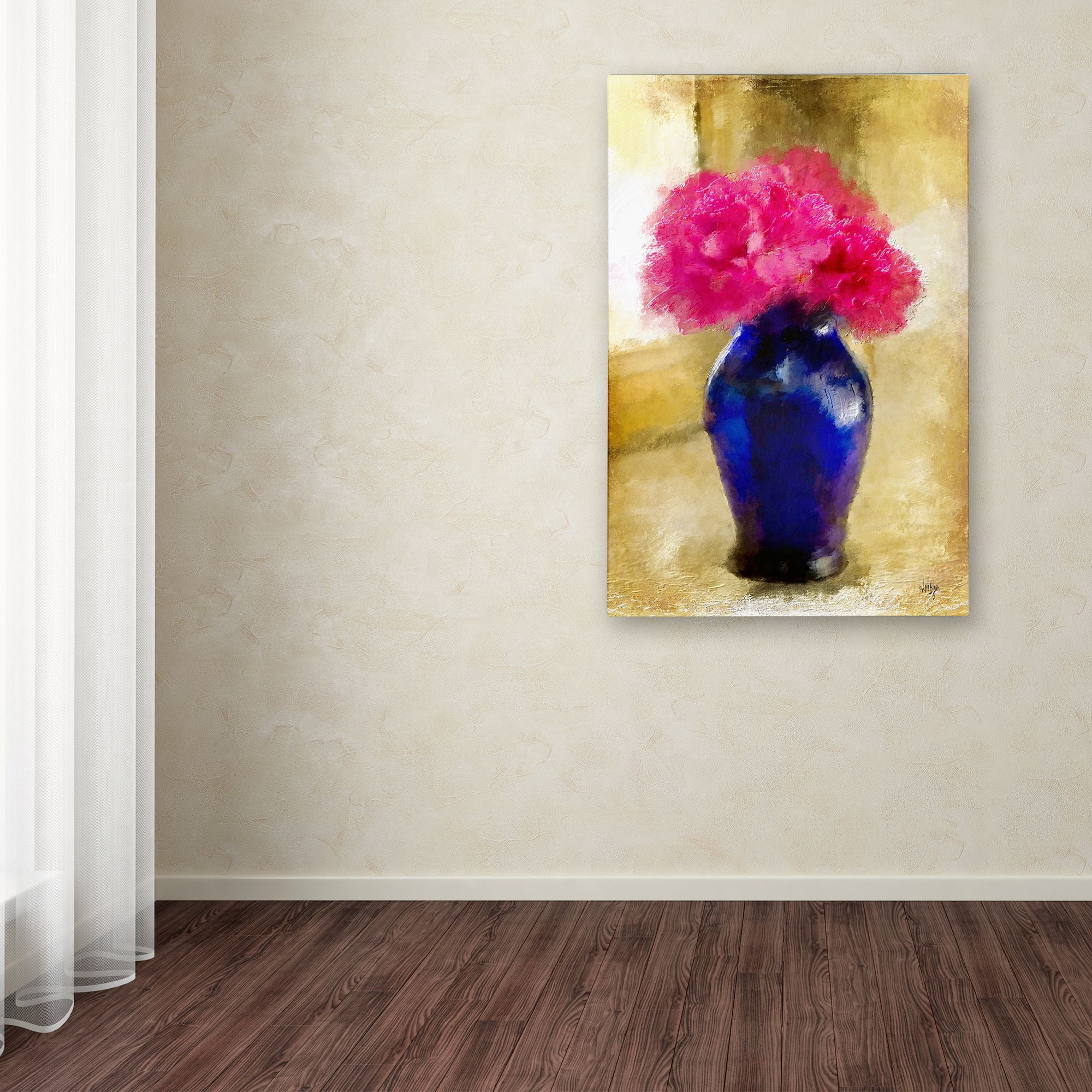Trademark Fine Art "Pink Carnations in Cobalt Blue Vase" Canvas Art by Lois Bryan
