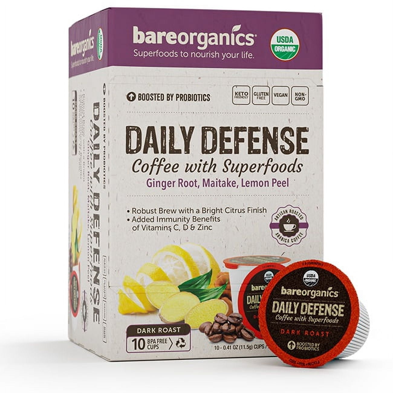 (2 pack) Bareorganics Coffee Daily Defense Superfood 4.130 oz
