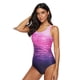thumbnail image 1 of Traje de baño de una pieza con espalda cruzada y degradado rojo/azul/violeta para mujer, 1 of 5