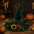 thumbnail image 7 of Cutuoiiu Women's Halloween Party Accessory Solid Color Vintage Witch Hat Floral Decor Mesh Wide Brim Hat for Halloween Dress‑Up Theme Activities, 7 of 7