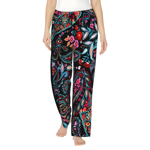 Fotbe Paisley Pantalones de Pijama para Mujer, Pantalones de Dormir, Pantalones Pj con Cordón y Bolsillos-3X-Large