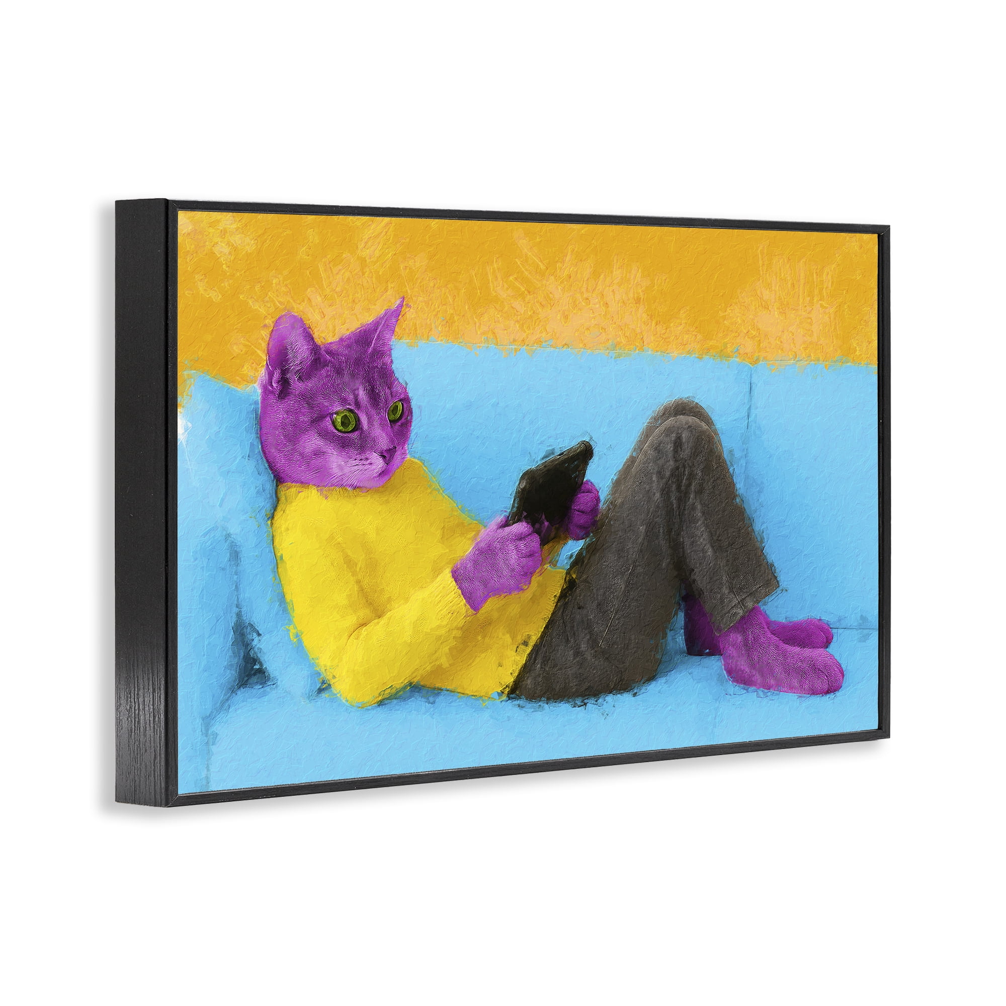 Stupell Industries Vibrant Cat Playing Game Black Framed Giclee Art, design by Sean Parnell