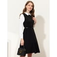 thumbnail image 2 of INSPIRE CHIC Robe-Chemise Vintage pour Femme à Col Rabattu Contrastant, Boutonnée, à Manches Longues, avec Ceinture, Noire, P, 2 of 5