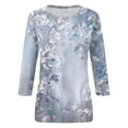 thumbnail image 3 of WEIWEN 3/4 Length Sleeve Womens Tops Dressy Casual Floral Graphic Tees for Women Trendy Going Out Outfits 3/4 Sleeve T Shirts Women's Clothing Light Blue, M, 3 of 5