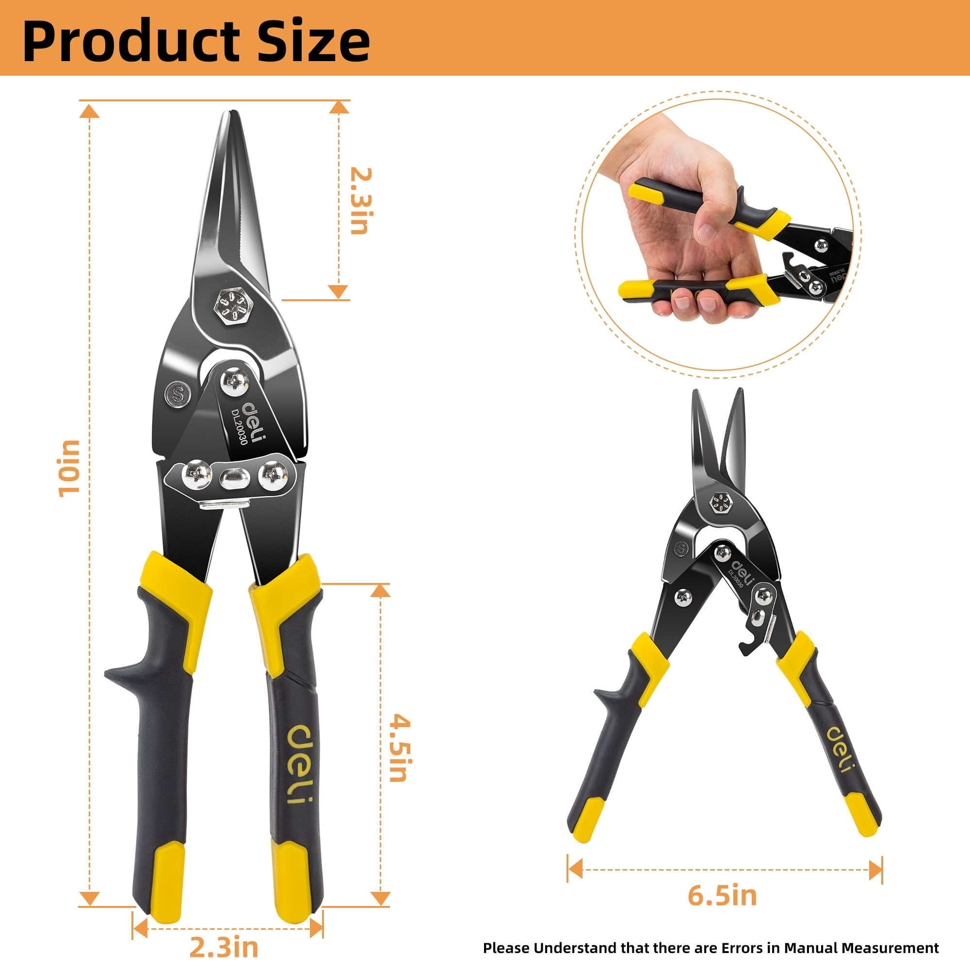 Deli 10 Inch Straight Aviation Tin Snips,Heavy Duty Metal Cutter Shears for Cutting Metal Sheet,Super Sharp Hand Tool Nippers, CRV Steel