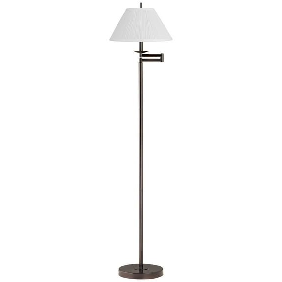 Regency Hill Gabrielle Modern 60 1/2" Tall Standing Floor Lamp Adjustable Swing Arm Brown Metal Bronze Finish Pleated White Shade