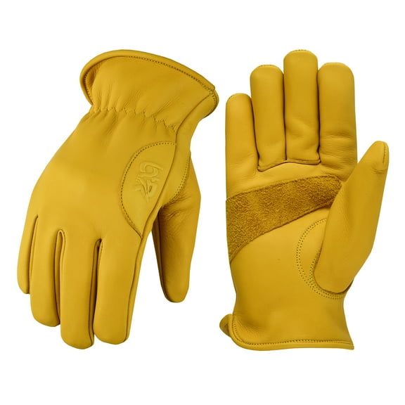 Work Gloves Cowhide Leather Gloves Reinforced Durable Construction, Hand Tools, Driving, Forest, Gardening Work Safety Gloves Yellow-S
