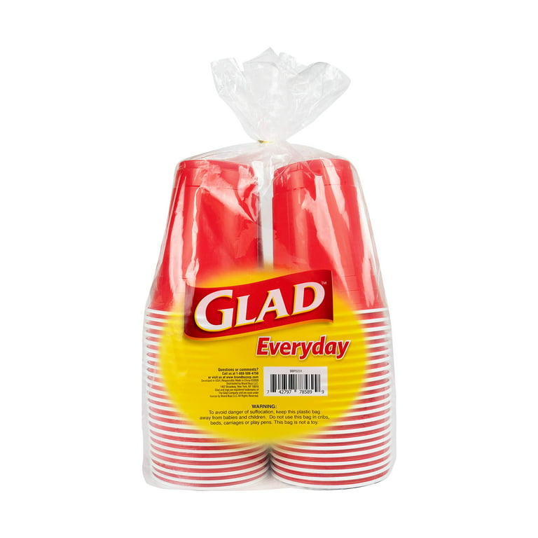 Glad Red Everyday 16-Ounce Plastic Cups, 100-Count