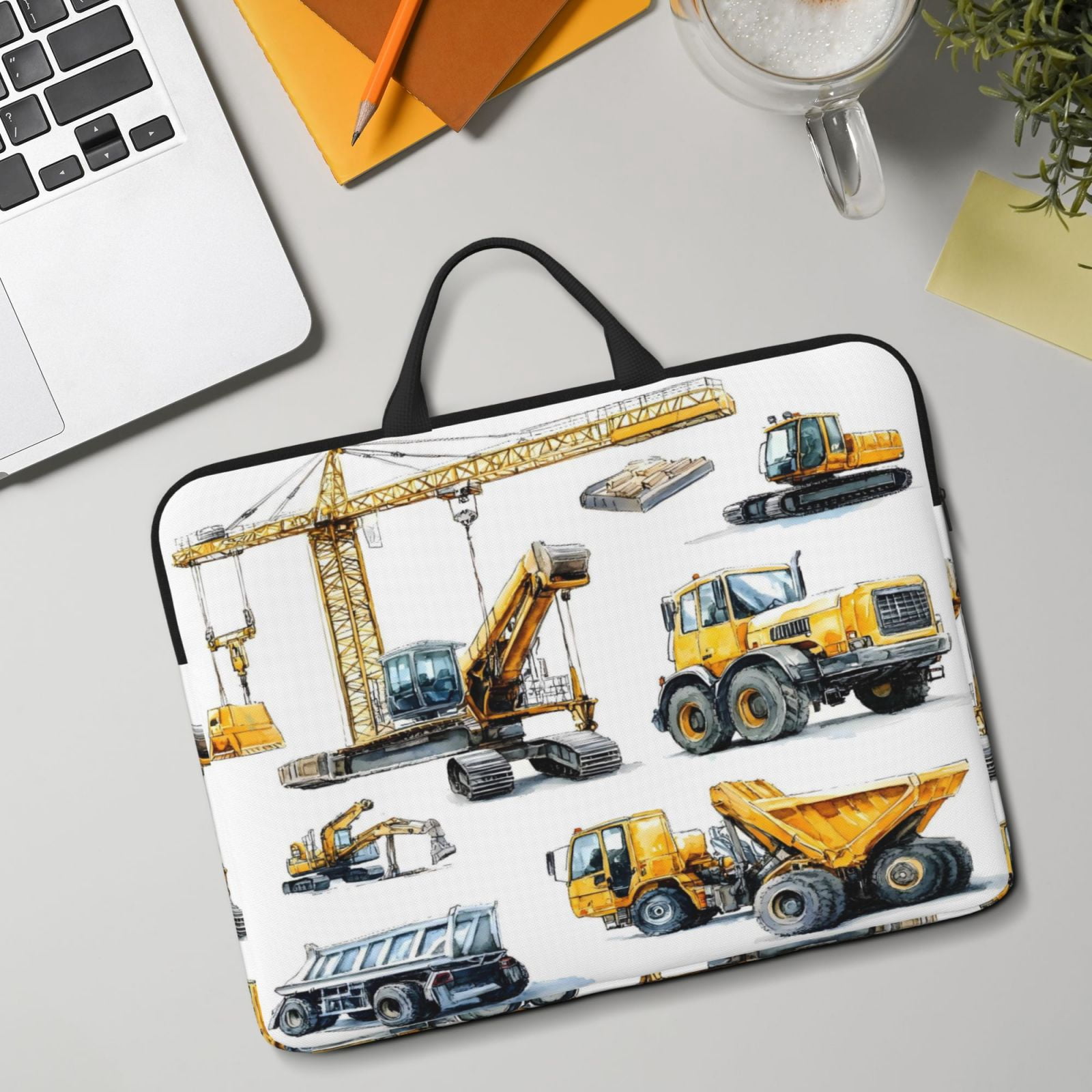 Laptop Sleeve Bag For Women Men 14inch Waterproof Durable Protective Computer Carrying Cover Handle Laptop Case Bag Engineering Vehicle Tower Crane Truck