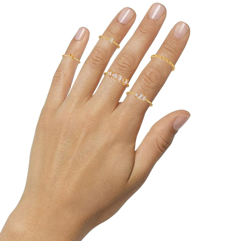 Time and Tru Women's Gold Tone Faux Crystal Ring Set 5-Piece