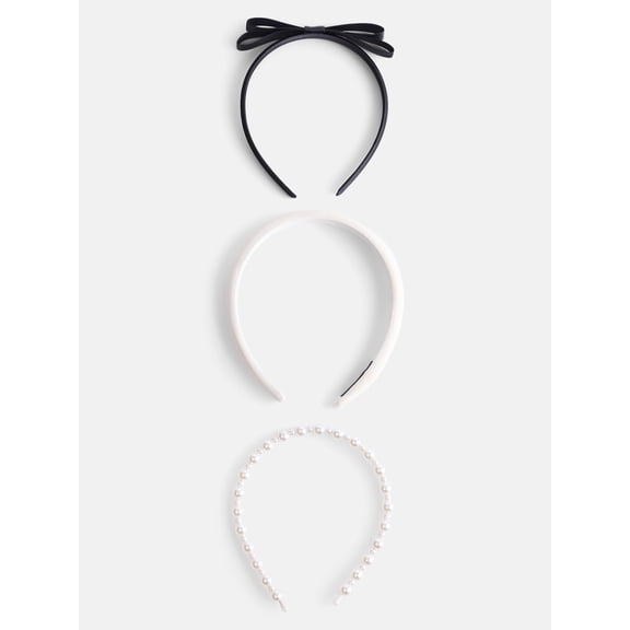 Wonder Nation Girls' Beaded Headband Set, 3-Piece, Black/White