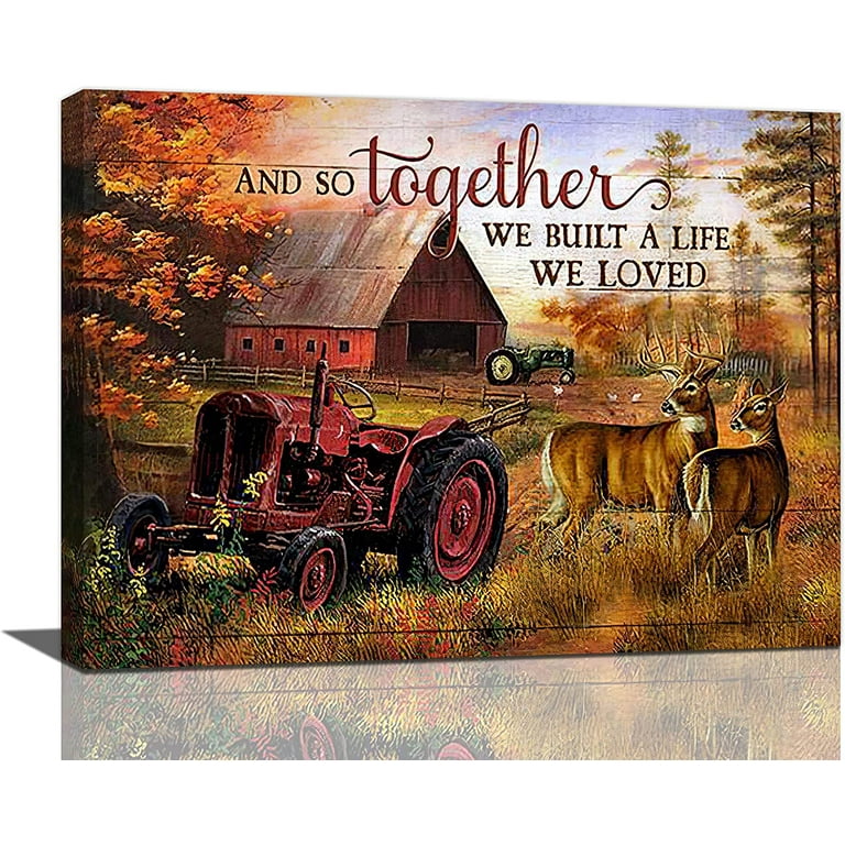 Farmhouse Deer Wall Art Country Truck Old Barn Wall Decor Rustic