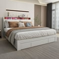 thumbnail image 2 of Dextrus King Size Storage Bed Frame, Platform Bed with Upholstered Headboard, LED Light, Charging Station, and 4 Drawers, No Box Spring Needed - Beige, 2 of 9