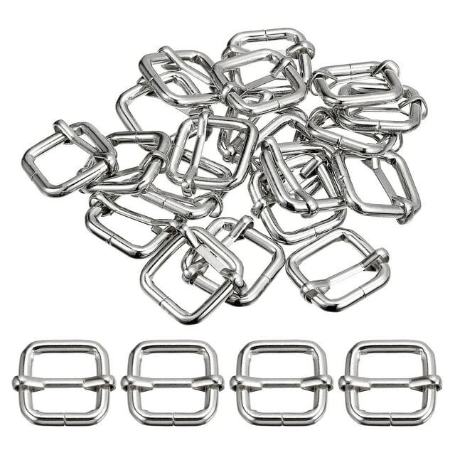Deslizantes Hebillas, 20uds 20x20x4,8mm Metal Rectángulo Ajustador Tri-deslizante Hebilla Rodillo Pasador Correa Ajustador para Cinturón Bolsos DIY Accesorio, Plateado Tono