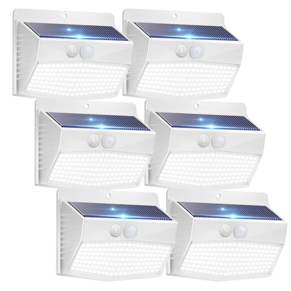 Luces solares con sensor de movimiento para exteriores [138 LED/6 paquetes] Luces solares de seguridad con 3 modos de iluminación Luces solares de pared impermeables con energía solar para jardín, val