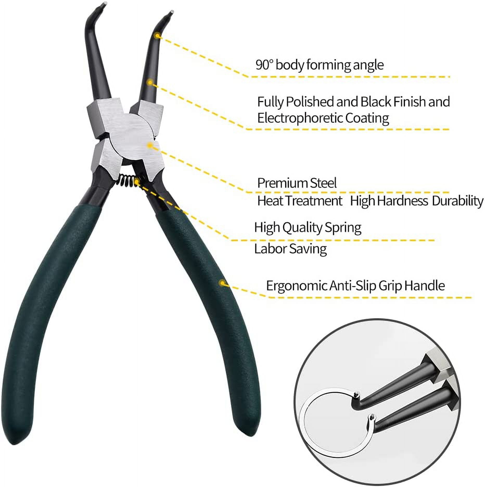 Snap Ring Pliers Set, 4pcs 7" Internal/External Circlip Pliers Kit with Straight/Bent Jaw, Heavy Duty Precision Spring Loaded Pliers for Ring Remover Retaining and Remove Hoses, Gaskets