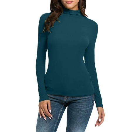 Kcodviy Women Solid Long Sleeve Turtleneck Blouse Tops Slim Fit Stretchy Layer Tee Shirts Thermal Underwear Tops For Women Long Sleeve Womens Lightweight Thermal Top Plus Size Thermal Top