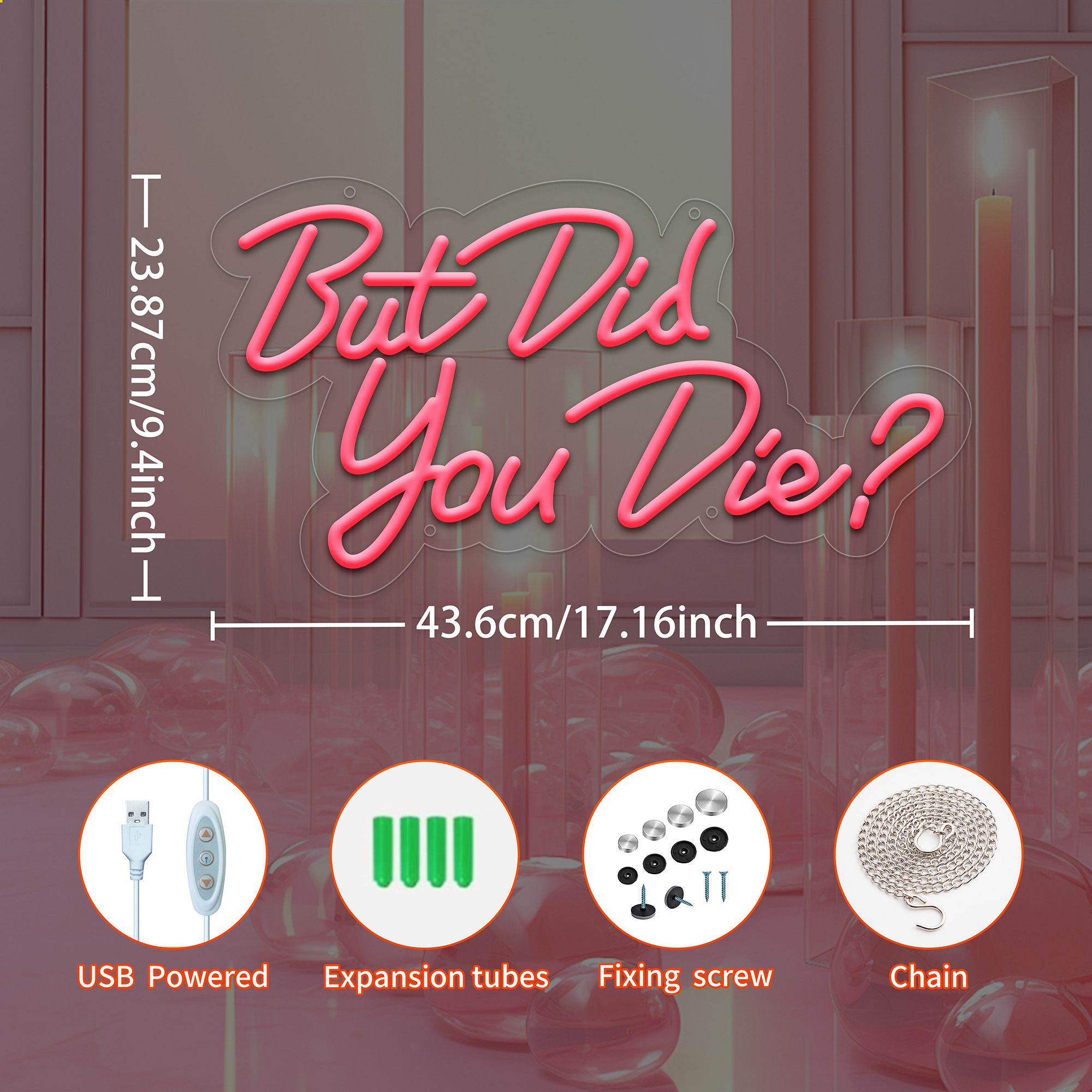 But Did You Die Neon Led Sign, Pink Neon Signs for Wall Decor, Letter Neon Lights with USB Powered for Room Decor, Bedroom, Office, Gym, Livingroom