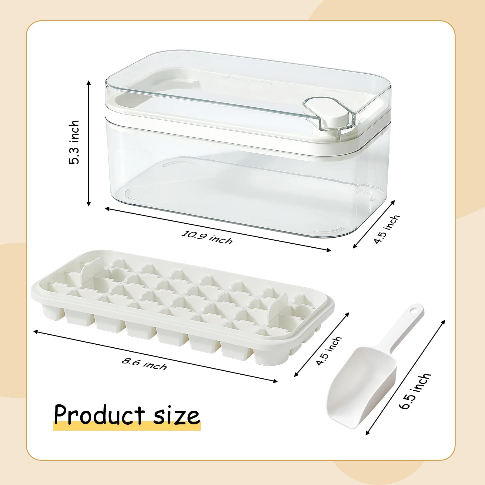 Ice Cube Tray With Lid And Bin  2 Pack For Freezer 64 Mold (white)
