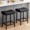 thumbnail image 3 of Qinaqin 24 Inch Backless Saddle Barstools Set de 2 Counter Altura Upholstered Padded con Curved Surface Metálico Leg y Footrest para Kitchen Hogar Bar, 3 of 8