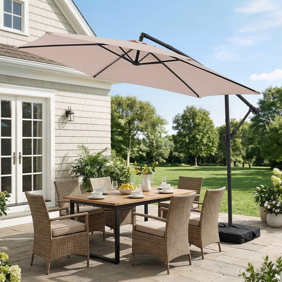 Autlaycil 10 FT Cantilever Patio Umbrella with Base, Hanging Offset Umbrella and Stand, Tilt - Beige