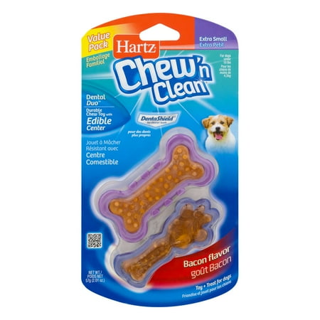 Hartz Dental Duo Bone-Shaped Toy and Treat Combination for Small Dogs,