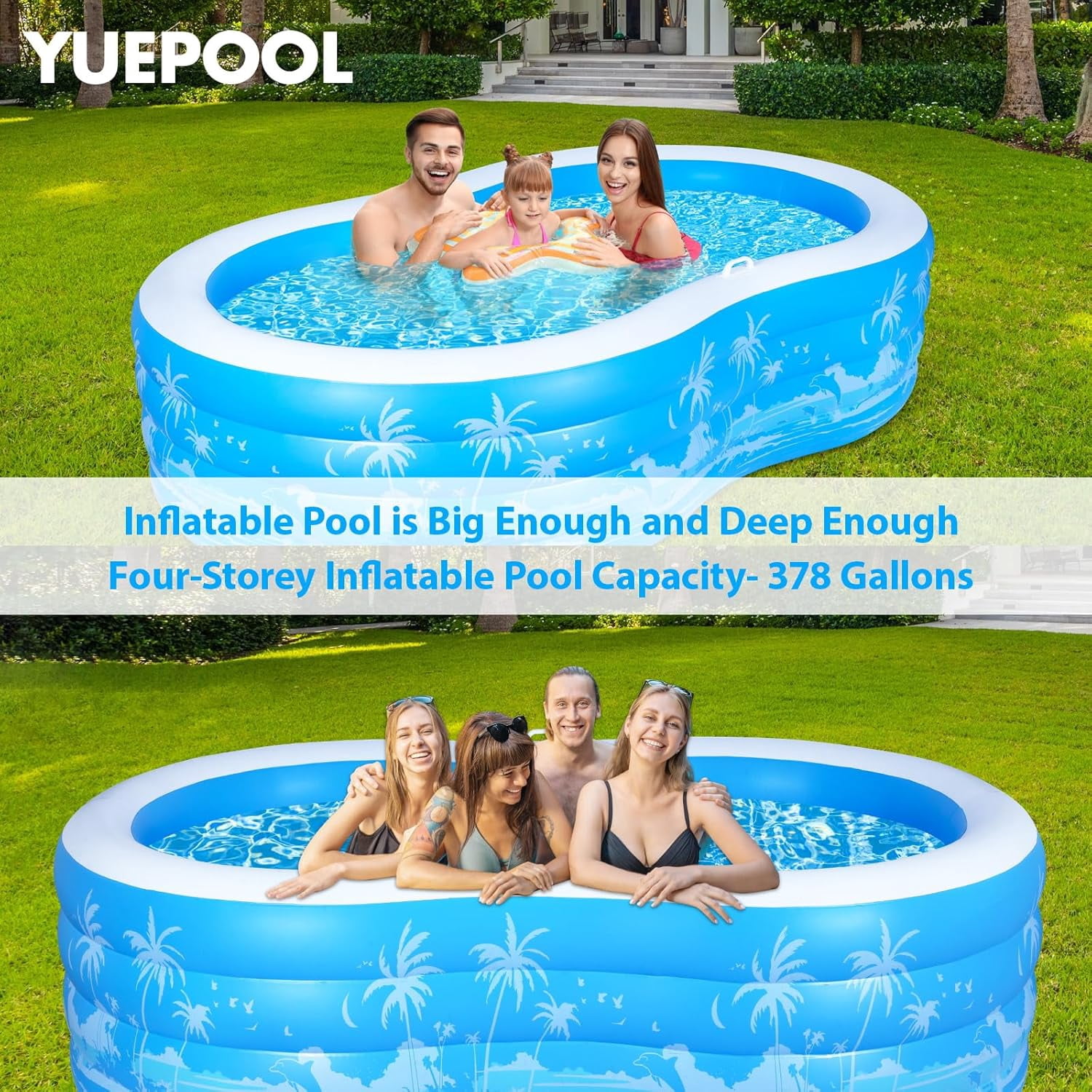 Inflatable Swimming Pool, 102” x 63” x27” Full-Sized Large Inflatable Pool with Seats Handles, Extra Large Blow Up Durable Thickened Pools for Outdoor, Garden, Backyard.