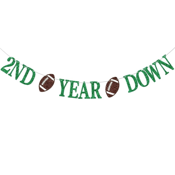 2nd Year Down Banner, Football 2nd Birthday Party Decor, Football Sports Themed Second Birthday Baby Shower Party Decorations, Green Glitter