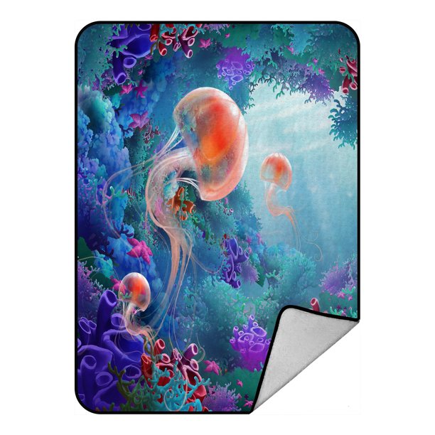 PHFZK Underwater World Blanket, Tropcial Beach Sea Creature Jellyfish