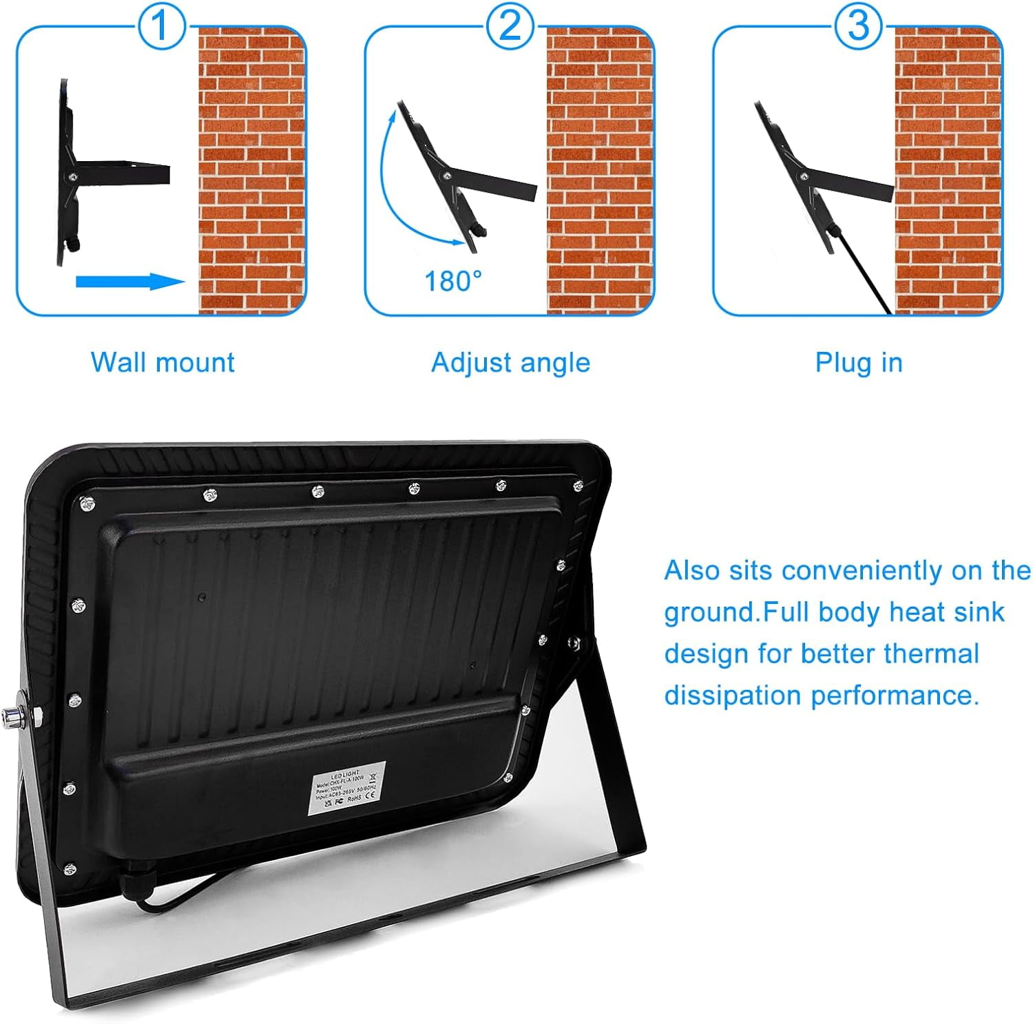 2 Pack 50W Led Outdoor Flood Light, Outdoor Security Light, Led Stadium Lights, with Plug, 59 Inch Line, for Yard, Stadium, Playground, Lawn,Garden, Garages,Basketball Court