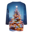 thumbnail image 4 of Womens Christmas Tops 3/4 Length Sleeve Crew Neck Xmas Tree Printed Graphic Tee Shirts Holiday Casual T-shirt (XL, Blue 03), 4 of 5