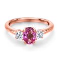 thumbnail image 3 of Gem Stone King 18K Rose Gold Plated Silver Pink Mystic Topaz and White Topaz Engagement Ring for Women | 1.23 Cttw | Oval 7X5MM | Gemstone November Birthstone | Size 5, 3 of 6