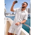 thumbnail image 5 of RICHCOIN Men's 2 Piece Outfits Textured Knit Short Sleeve Button Down Shirts and Shorts Old Money Casual Sets, 5 of 7