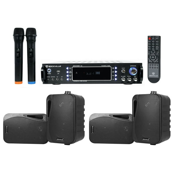 Rockville Hybrid Bluetooth Karaoke Home Theater System and (4) 4" Speakers (2) Mics