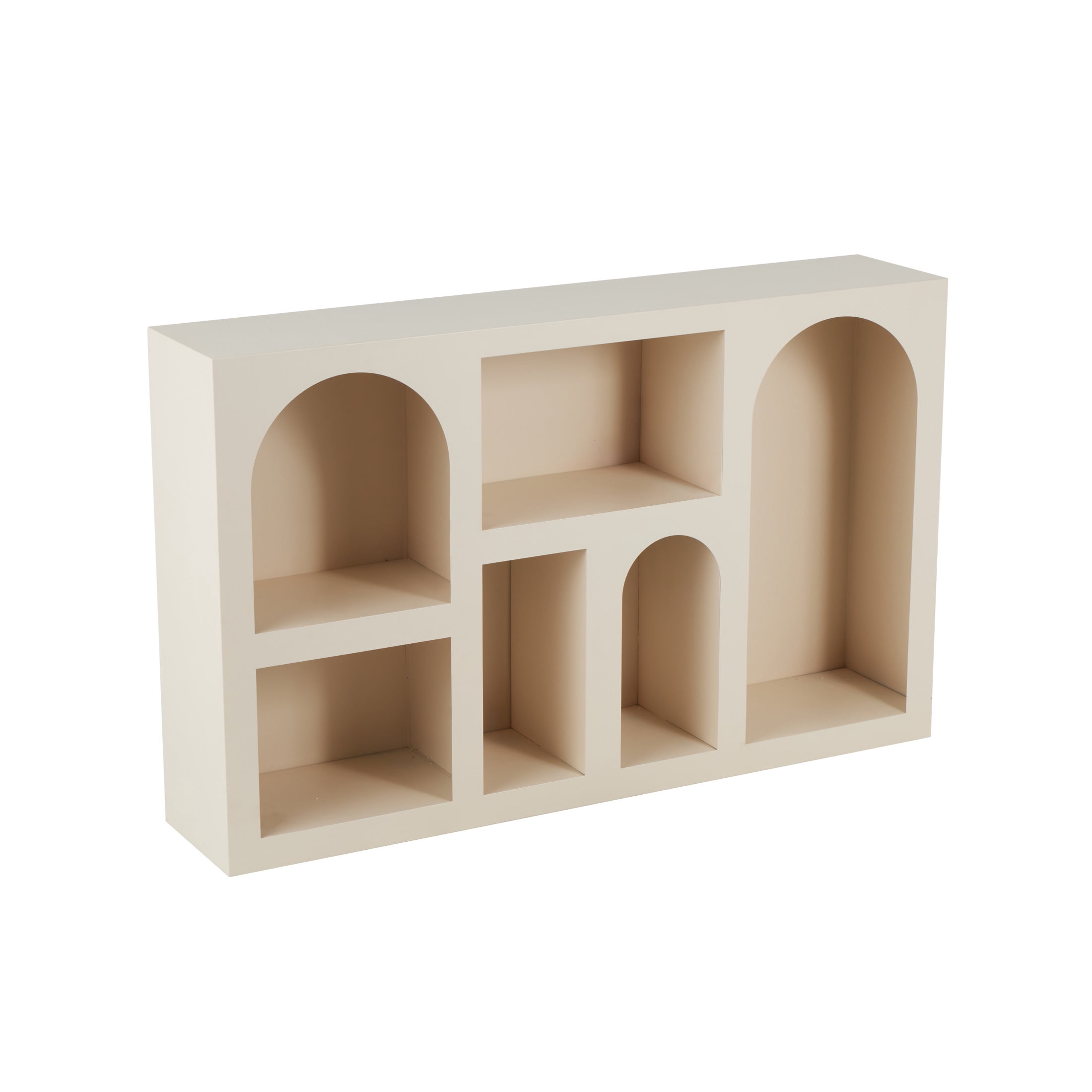 DecMode 47" x 30" Cream Metal Geometric 6-Tier Shelving Unit with Arched Block Shapes, 1-Piece