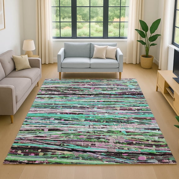 Addison Rugs Mayfield Premium Machine Washable Transitional Stripes Teal Rectangle Rug, 10' x 14'