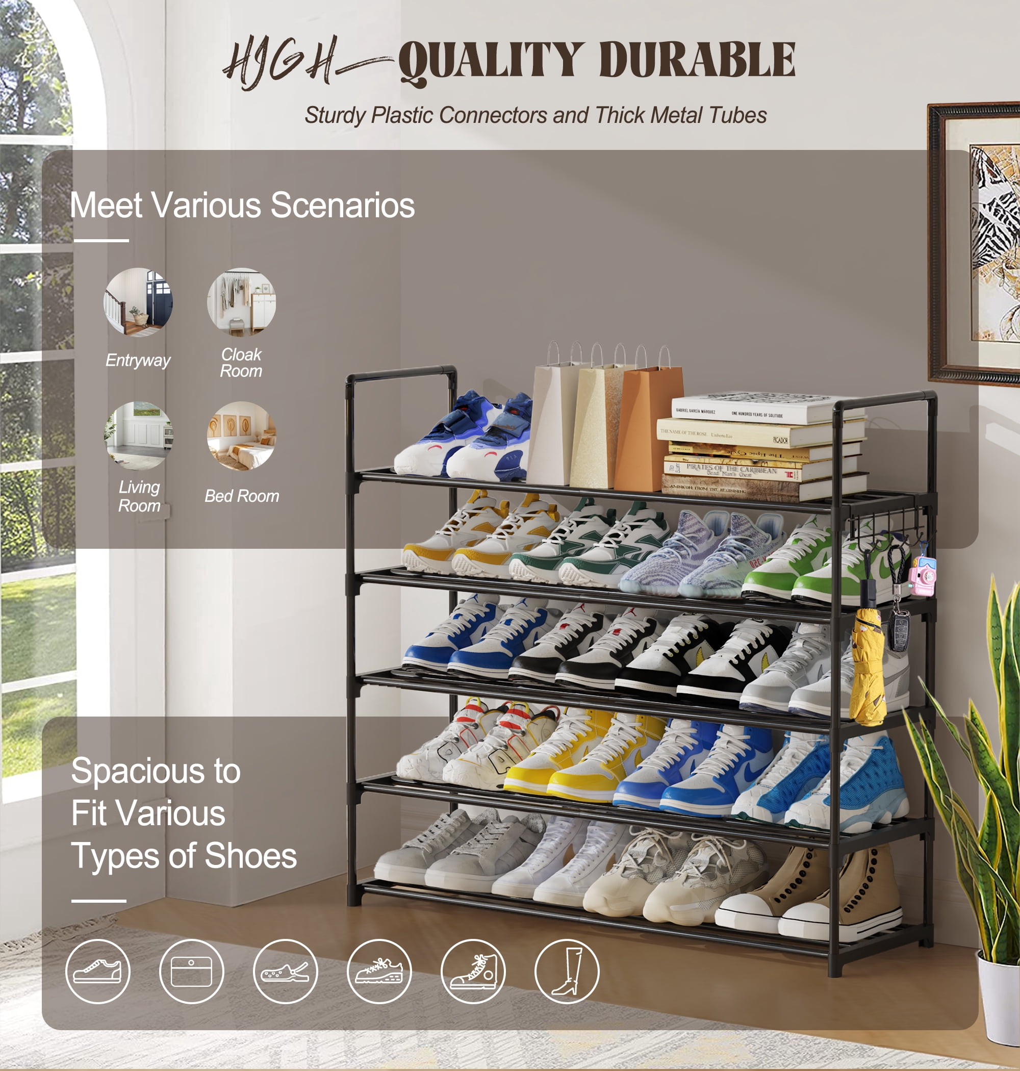 Riousery 5-Tiers Shoe Rack Shoe Storage Organizer for Entryway Closet, 35.5 Inch Length Stackable Shoe Shelf Hold up to 25-30 Pairs Shoes