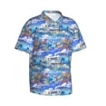thumbnail image 2 of Hawaiian Shirt For Men, Blue Travel Car Flower Mens Button Down Short Sleeve Shirt, Summer Beach Shirts For Men, 2 of 2