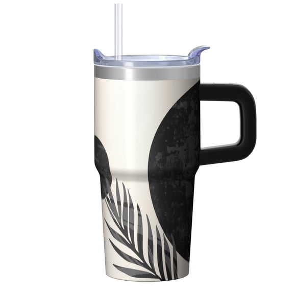 Double Wall Insulated Mug 20oz with Lid & Straw - Stainless Steel Vacuum Travel Tumbler, Leakproof Thermal Coffee Cup, Bohemian Themed