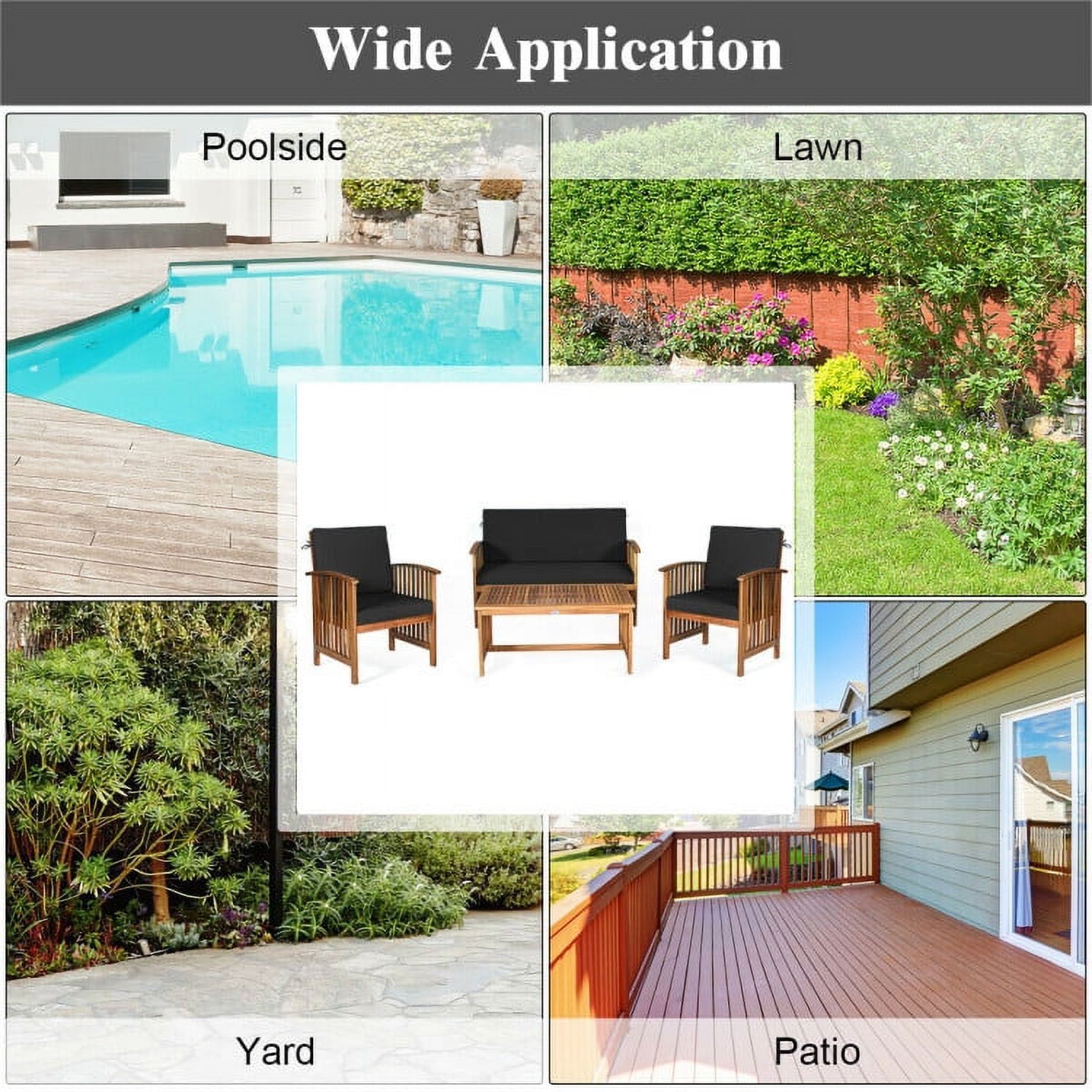Aimee Lii 4 Pieces Patio Solid Wood Furniture Set, Wood Outdoor Furniture, Black Aimee Lii 4 Pieces Patio Solid Wood Furniture Set, Wood Outdoor Furniture, Black
