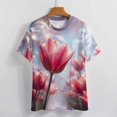 thumbnail image 4 of Tulip T-Shirt O Neck Retro Print Big Size T-Shirts Short Sleeve Tees Womens Pretty Design, 4 of 5