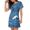 thumbnail image 2 of Kdxio Chemise de Nuit à Rayures Requins sur Fond Blanc Bleu pour Femmes Manches Courtes Chemise de Nuit Décontractée Imprimée Robe de Nuit Ample Confortable Pyjama, 2 of 6