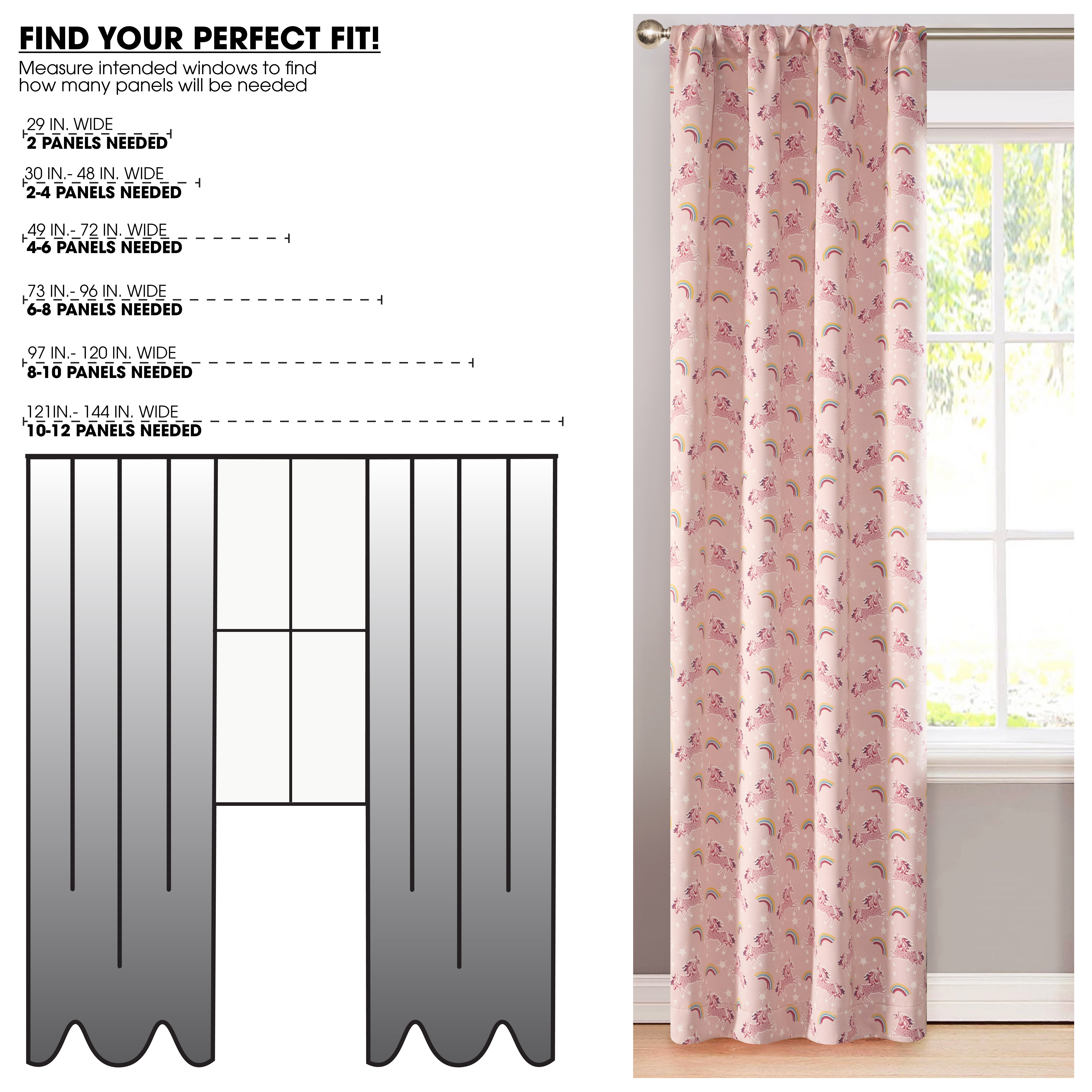 Your Zone Blackout Curtain Panel with Glow in the Dark Print, 1 Panel, Pink Unicorn, 37" W x 54" L