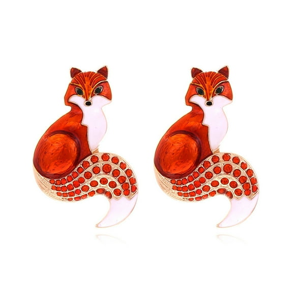 Grofry 1 Pair Women Earrings Fox Shape Shiny Rhinestone Realistic Animal Shape Colorfast Exquisite Anti-rust Anti-allergy Women Ear Studs Ear Decoration Jewelry