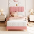 thumbnail image 3 of Yeshouse Estructura de cama Twin XL tapizada, linda cama plataforma de bouclé con cabecero ondulado para niñas/niños/niños, no necesita somier, soporte de listones de madera, silenciosa, 3 of 5