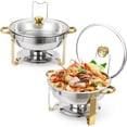 thumbnail image 1 of Twister.CK Réchaud de Buffet, Lot de 2, Ensembles de Réchauds Ronds en Acier Inoxydable 5 Qt et Réchauffe-Buffet pour Buffet avec Couvercle en Verre et Support de Couvercle, pour Fêtes, Événements, Mariage, Camping, Souper, Or, 1 of 8
