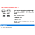 thumbnail image 2 of Rear Ceramic Brake Pads and Rotor Kit - Compatible with 2011 - 2013 Chevy Impala 2012, 2 of 2