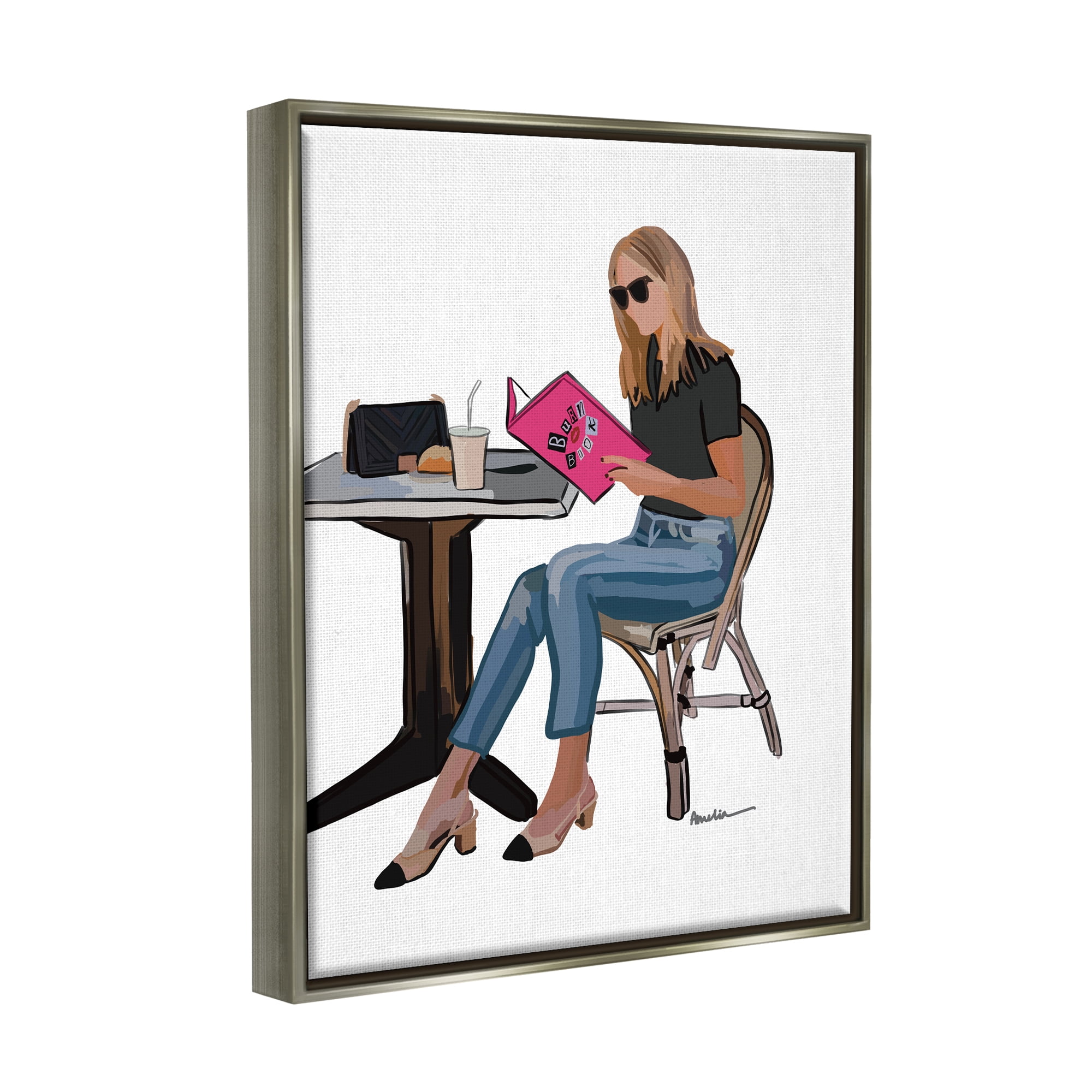 Stupell Industries Burn Book Movie Girl Sitting Beauty & Fashion Painting Gray Floater Framed Art Print Wall Art